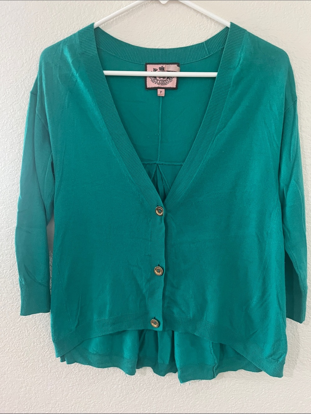 Juicy Couture Teal V-Neck Button Cardigan